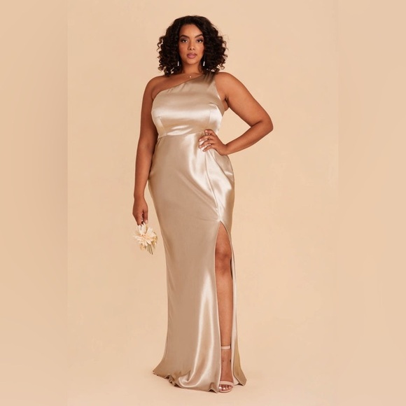 BIRDY GREY Kira Dress In Shiny Satin Neutral Champagne - Picture 4 of 9